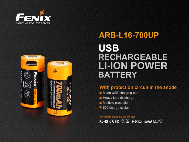 Fenix Dobíjecí baterie USB Fenix RCR123A / 16340 High Current (Li-Ion)